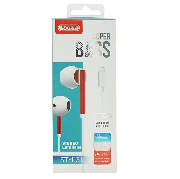 Casti audio cu microfon SOYT ST-1131, conector Lightning pentru iPhone/iPad, alb/rosu 4