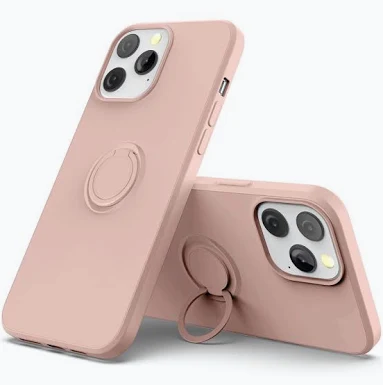 Husa Apple iPhone 13 Pro, Ring Silicone, suport sustinere rotativ, catifea in interior, roz pal