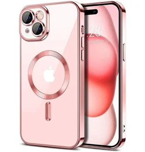 Husa Apple iPhone 13, Magsafe Electroplating TPU, protectie camera, margini rose gold