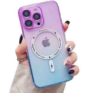 Husa Apple iPhone 14 Plus, Magsafe Gradient TPU, geam protectie camere, albastru/mov