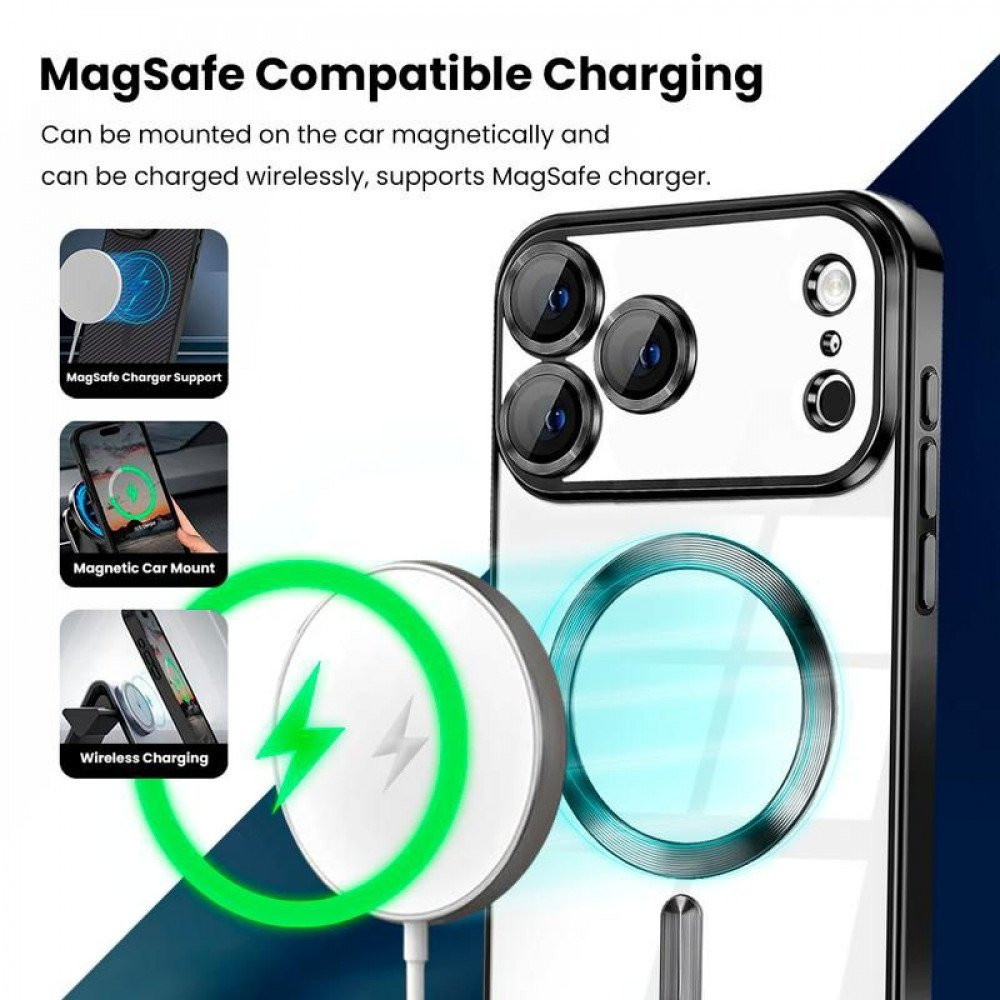 Husa Apple iPhone 17 Pro, Magsafe Electroplating TPU, protectie camera, margini aurii 3