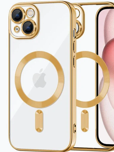 Husa Apple iPhone 13, Magsafe Electroplating TPU, protectie camera, margini aurii