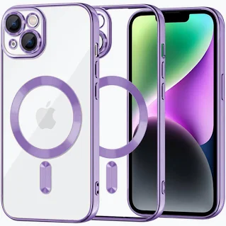 Husa Apple iPhone 14, Magsafe Electroplating TPU, protectie camera, margini mov