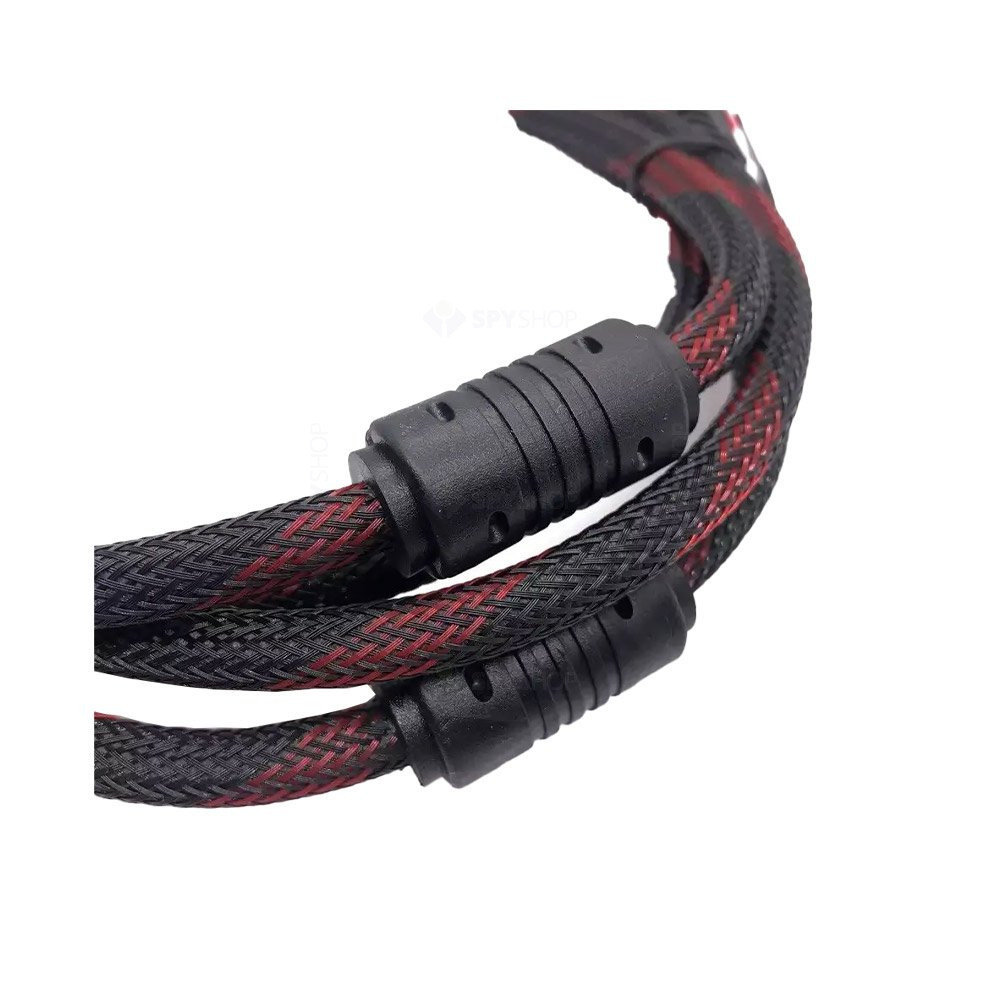 Cablu HDMI to HDMI, lungime 1.5 metri, protectie textila, negru/rosu 2