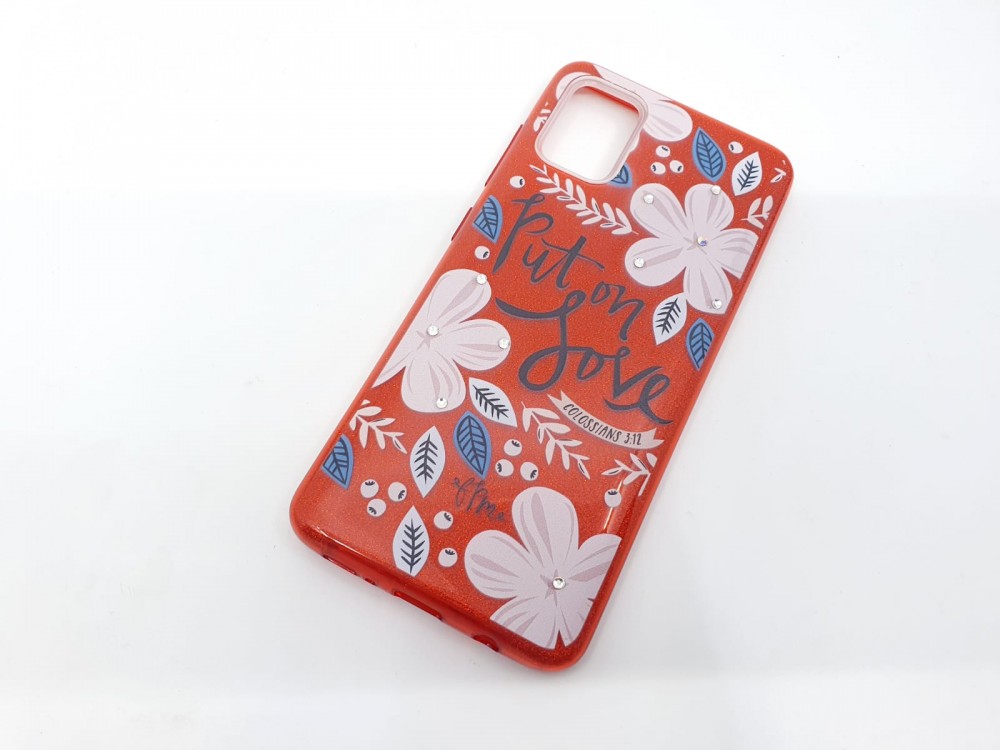 Husa Flowers Glitter pentru Samsung Galaxy S20 Ultra, cu mesaj, rosie 3