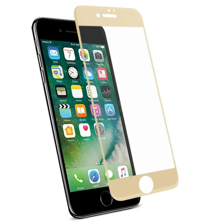 Folie sticla Apple iPhone 7/8/SE2, Full Glue, margini aurii 2