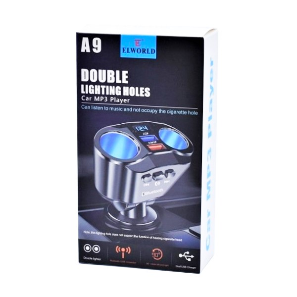 Modulator FM Bluetooth A9, Dual USB max. 4.8A, 2 adaptoare bricheta (splitter), Hands Free, ecran LED, negru 5