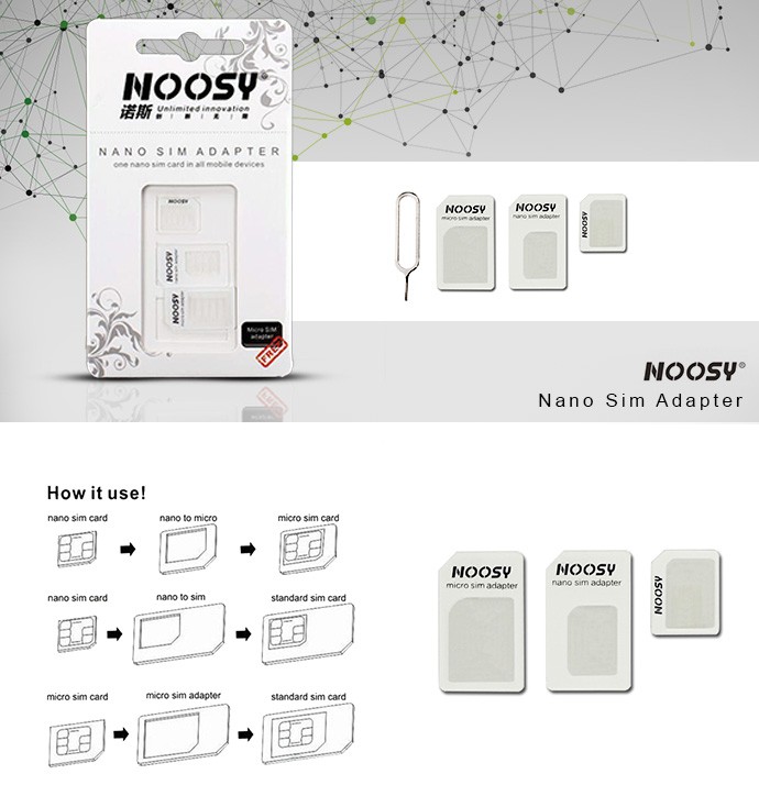 Set adaptoare SIM-uri NOOSY 4 in 1, include 3 adaptoare si un ac pentru extragere SIM 3
