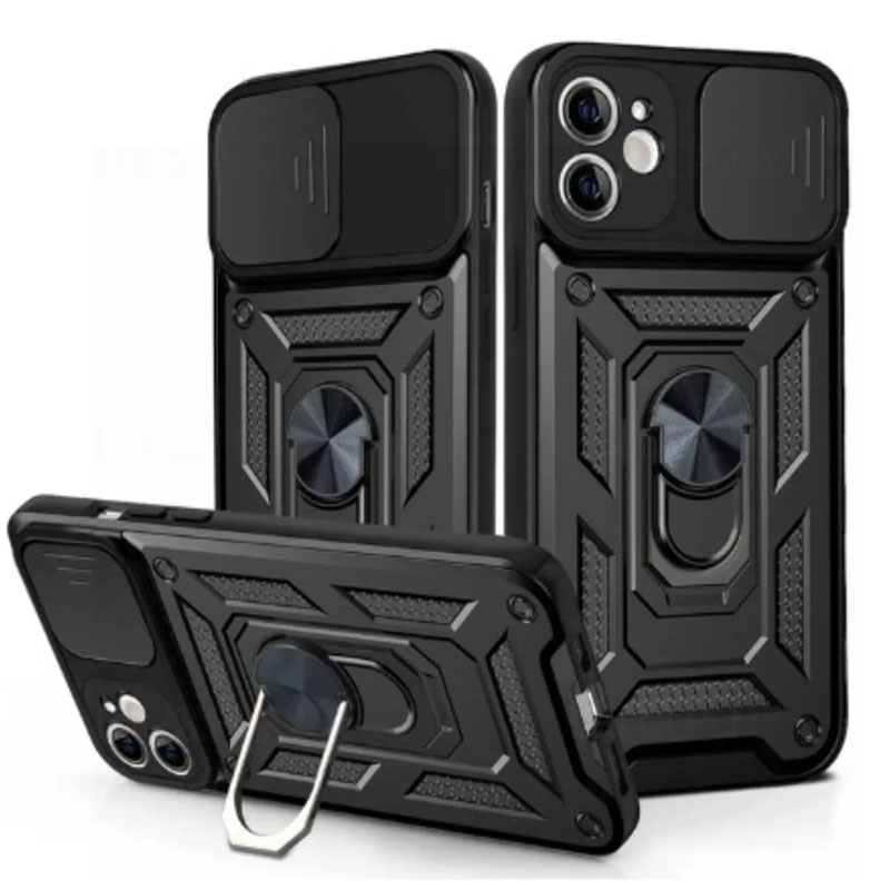 Husa Samsung A07, Camshield Armor, inel sustinere, protectie camera, Black