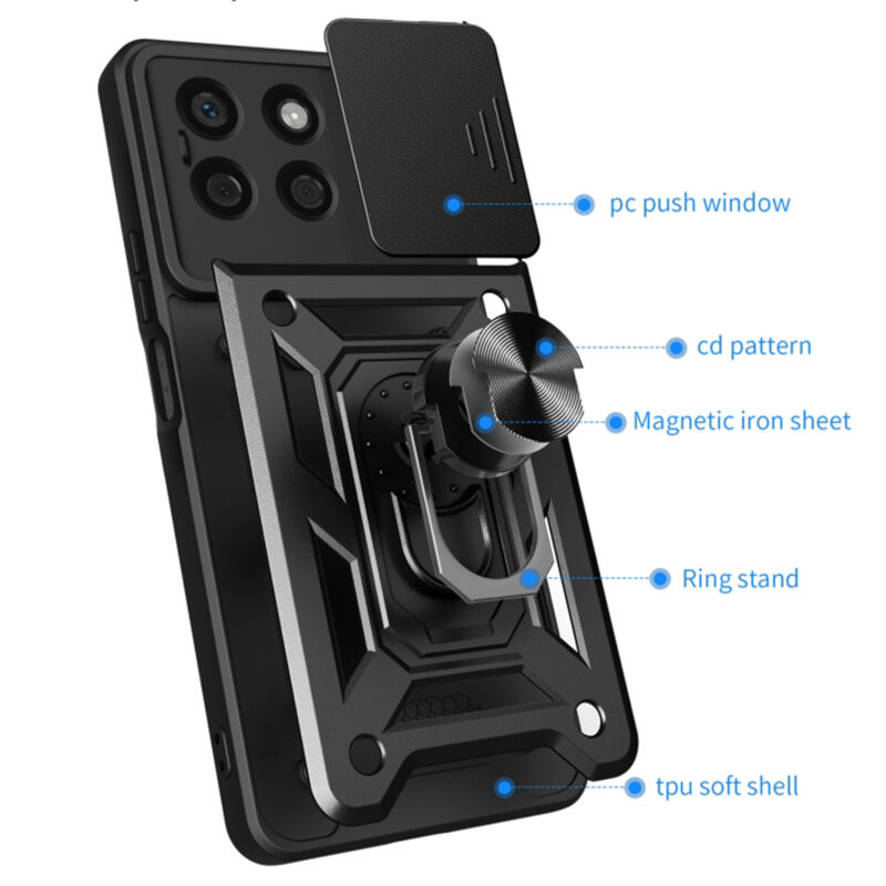 Husa protectie Motorola Edge 50 Pro, Camshield Armor, inel sustinere, protectie camera, rosie 2