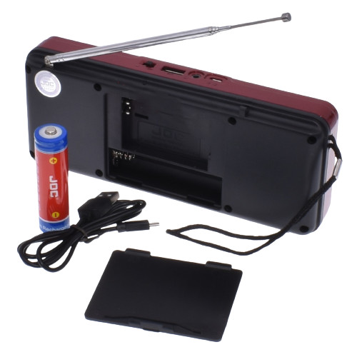 Radio portabil JOC H1822, MP3, microSD/USB,FM, afisaj electronic, acumulator 2000 mAH, negru/rosu 2
