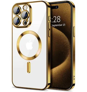 Husa Apple iPhone 12 Pro, Magsafe Electroplating TPU, protectie camera, margini aurii