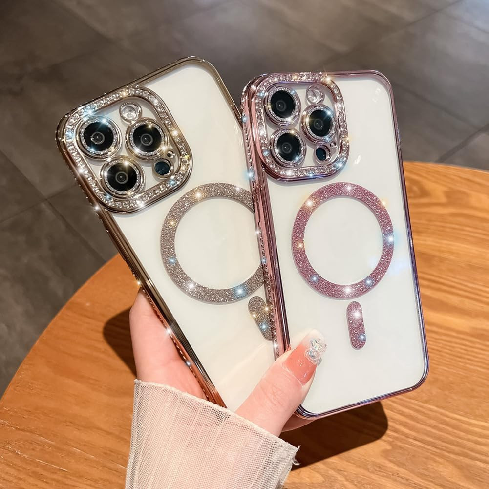 Husa Apple iPhone 16, Electroplating Bling Magsafe, protectie camera, margini argintii 3