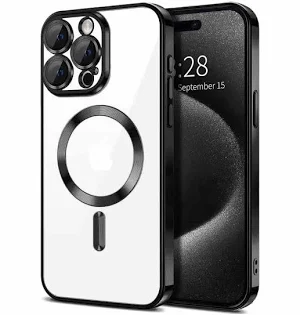 Husa Apple iPhone 16 Pro, Magsafe Electroplating TPU, protectie camera, margini negre