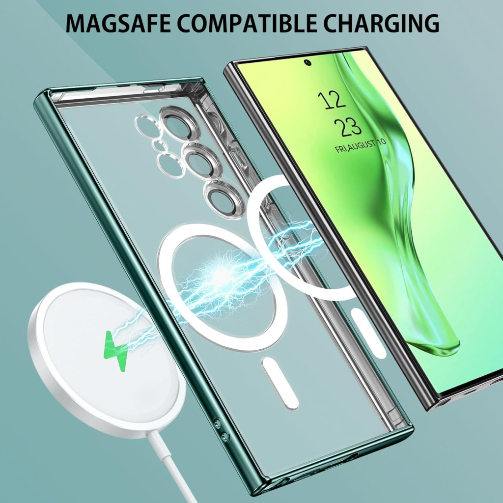 Husa Samsung Galaxy S22 Ultra, Electroplating Magsafe TPU, protectie camera, margini rosii 2