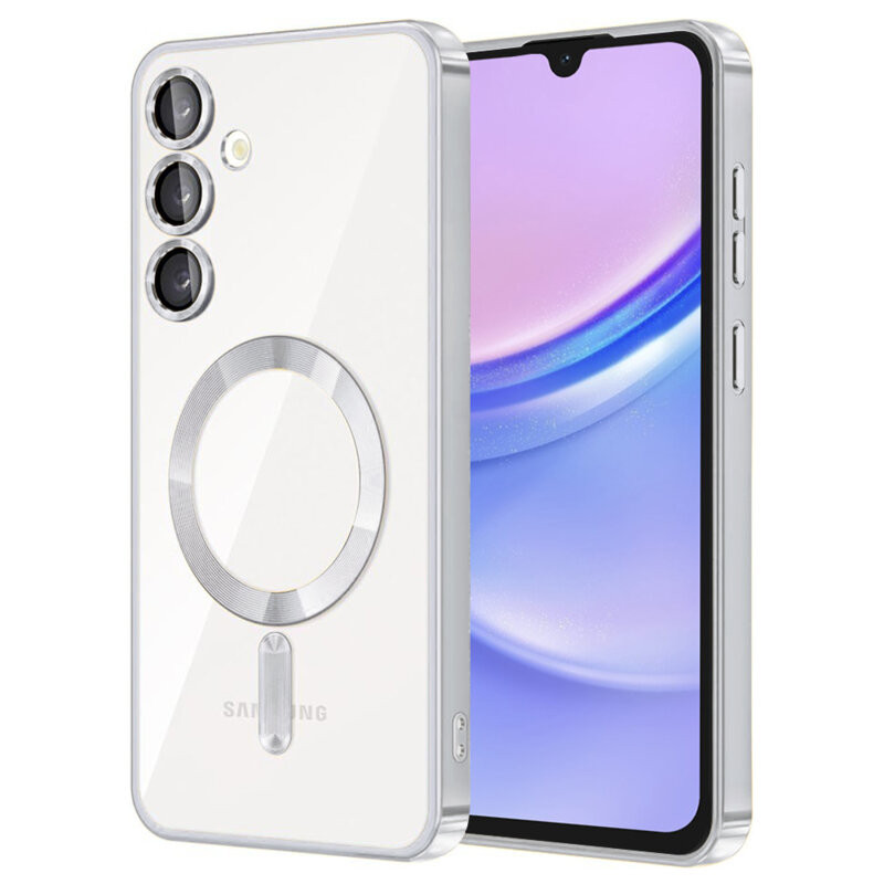 Husa Samsung Galaxy A15 5G, Electroplating Magsafe TPU, protectie camera, argintiu 2
