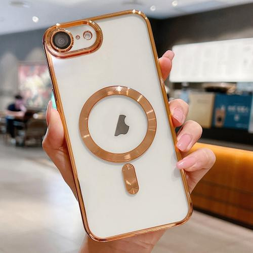 Husa Apple iPhone 16e, Magsafe Electroplating TPU, protectie camera, margini aurii 2