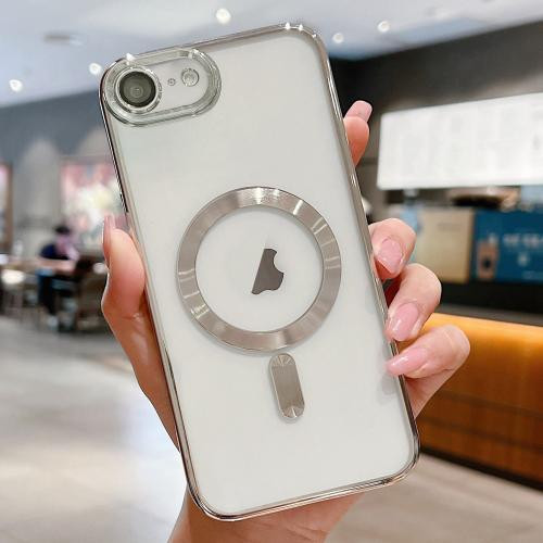 Husa Apple iPhone 16e, Magsafe Electroplating TPU, protectie camera, margini argintii 2
