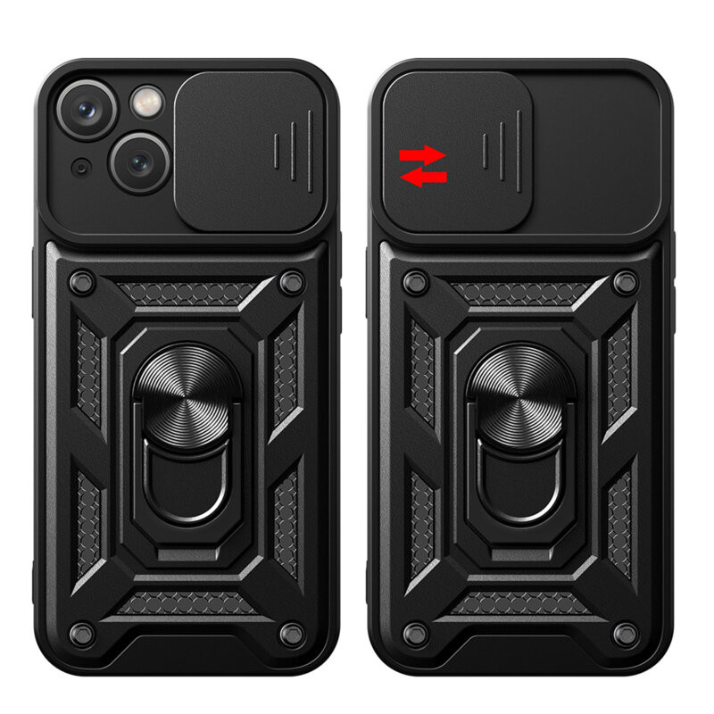 Husa Apple iPhone 15, Camshield Armor, inel sustinere, protectie camera, argintie 3