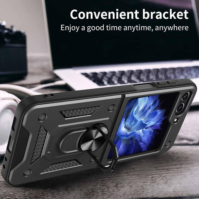 Husa Samsung Galaxy Z Flip5, Camshield Armor, inel sustinere, protectie camera, aurie 3