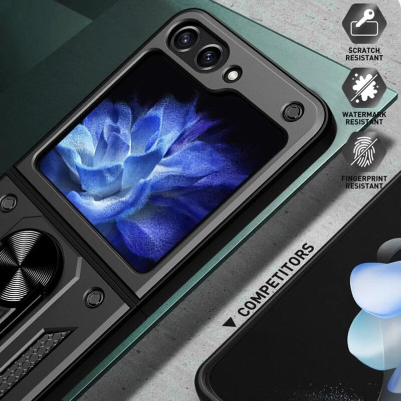 Husa Samsung Galaxy Z Flip5, Camshield Armor, inel sustinere, protectie camera, albastra 4