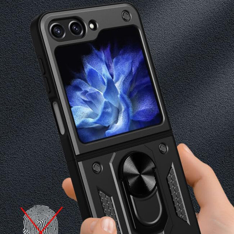 Husa Samsung Galaxy Z Flip6, Camshield Armor, inel sustinere, protectie camera, neagra 5