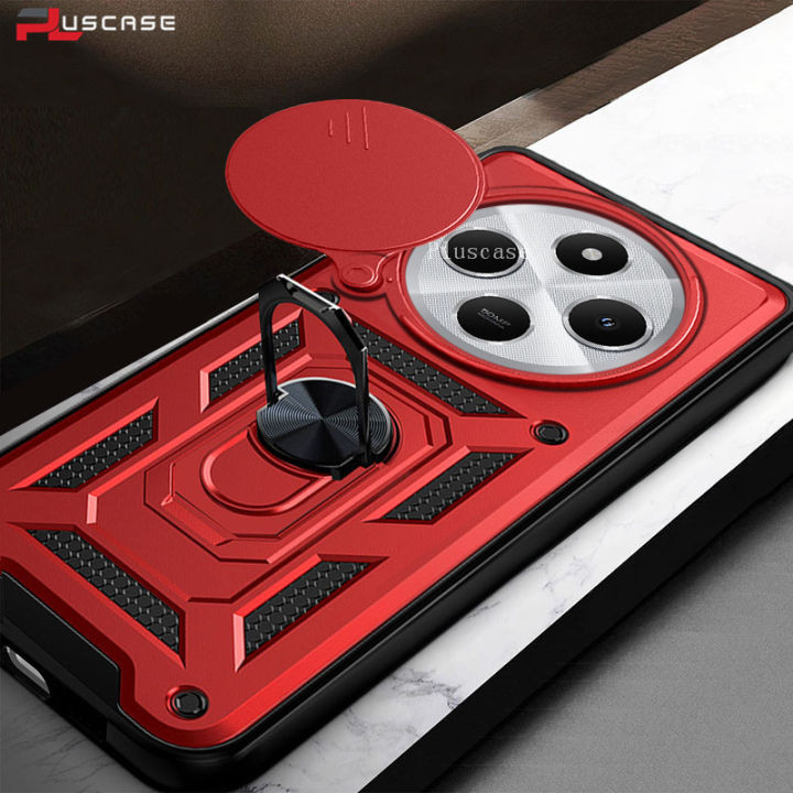 Husa Xiaomi Redmi 14C, Camshield Armor, inel sustinere, protectie camera, rosie 2