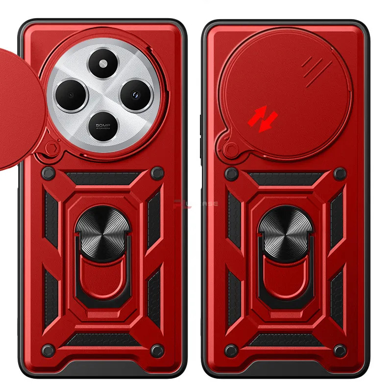 Husa Xiaomi Redmi 14C, Camshield Armor, inel sustinere, protectie camera, rosie 3