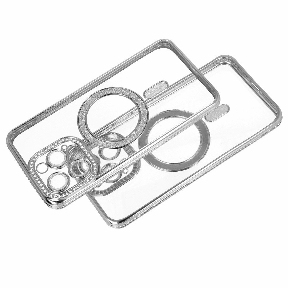 Husa Apple iPhone 17, Electroplating Bling Magsafe, protectie camera, argintie 3
