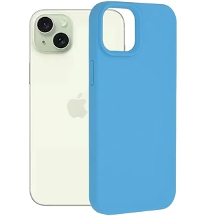Husa Apple iPhone 15, Luxury Silicone, catifea in interior, albastru deschis
