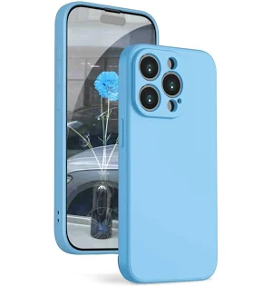 Husa Apple iPhone 14 Pro Max, Luxury Silicone, catifea in interior, protectie camere, albastru deschis