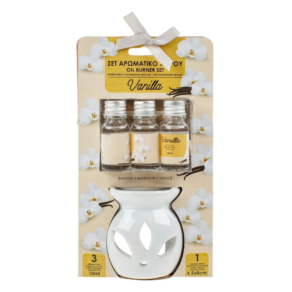 Set suport ceramic alb si 3 sticlute ulei parfumat Vanilla, 3 x 10 ml 2