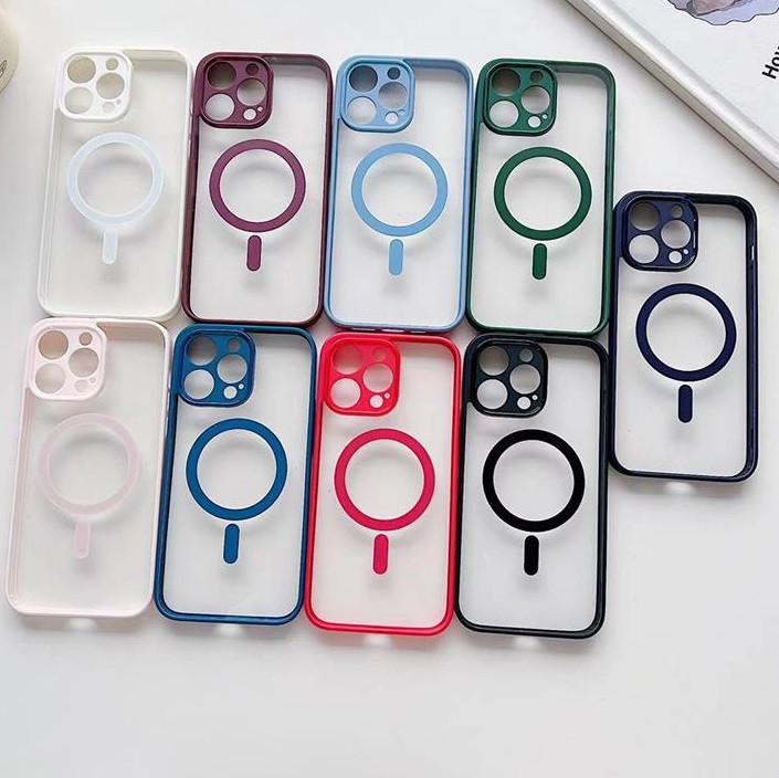 Husa Apple iPhone 15, Magsafe Colorful, spate transparent acryl, margini TPU verzi 2