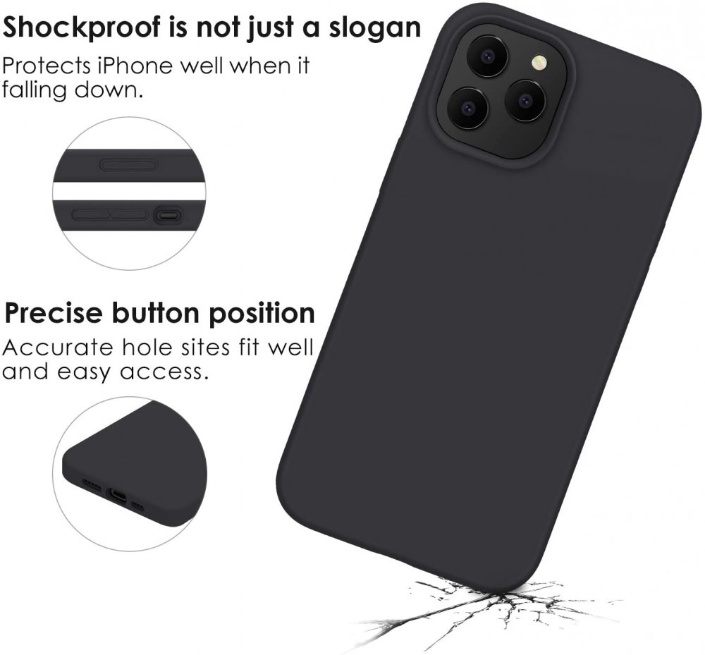 Husa Apple iPhone 14 Luxury Silicone, catifea in interior, protectie camere, negru 4