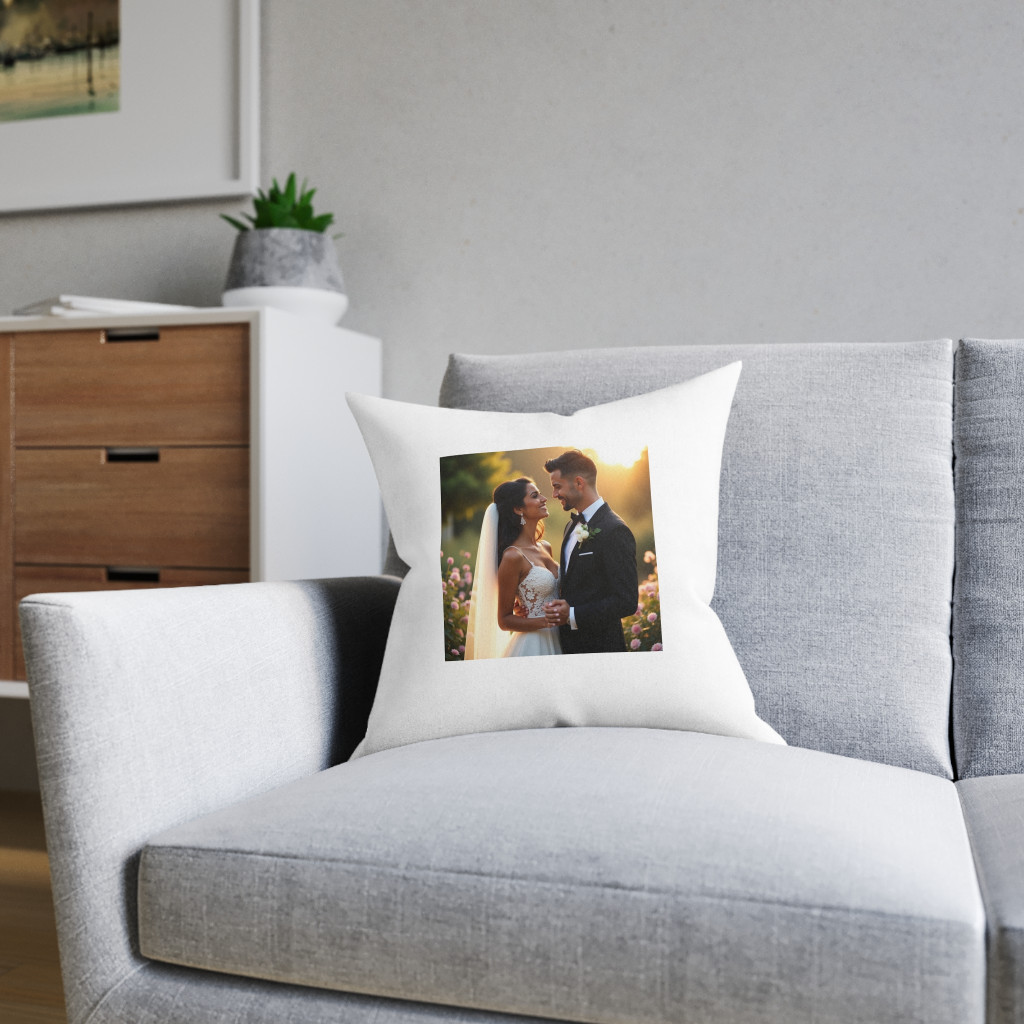 Perna decorativa personalizata, cu poza ta 40 x 40 cm, alba, mata, husa detasabila 2