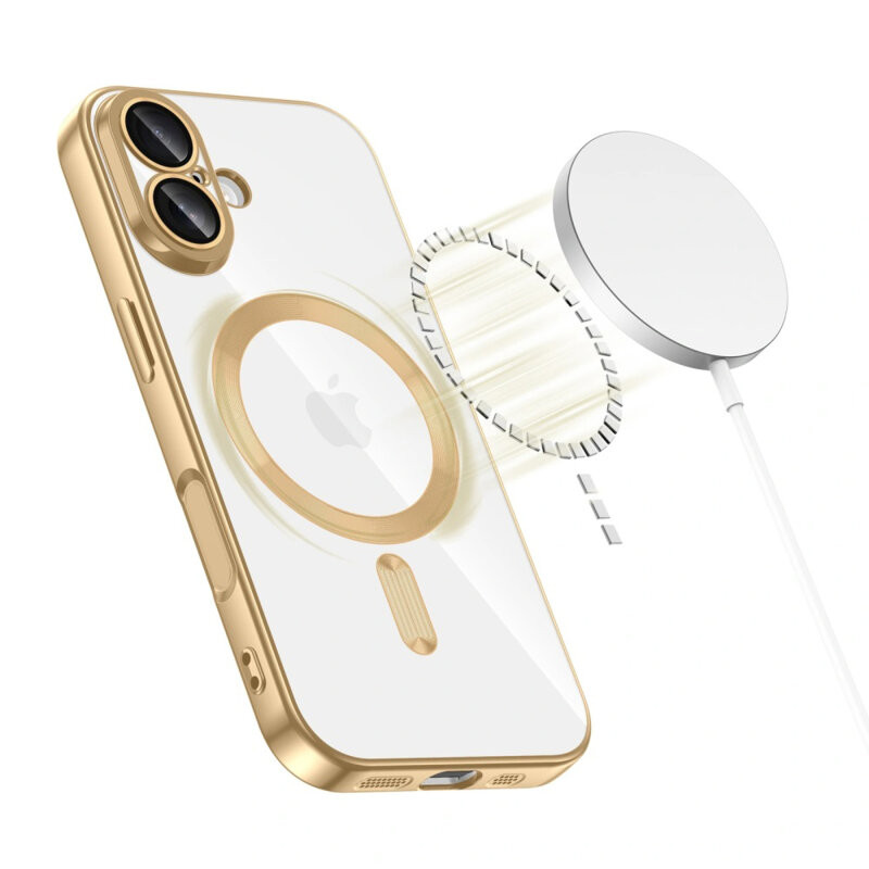 Husa Apple iPhone 17, Magsafe Electroplating TPU, protectie camera, margini aurii 3