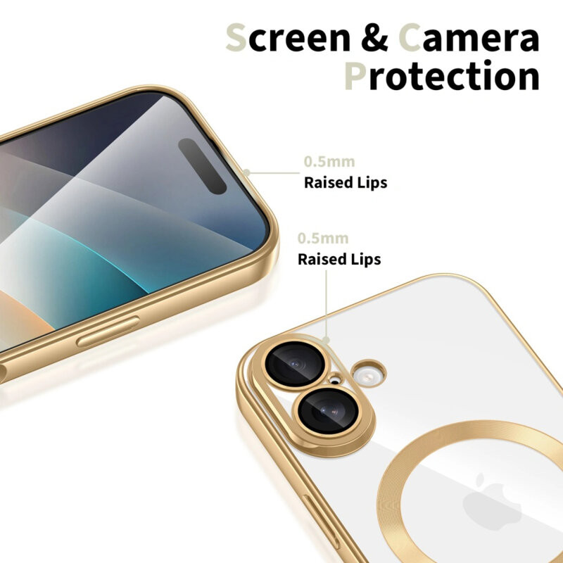 Husa Apple iPhone 17, Magsafe Electroplating TPU, protectie camera, margini aurii 4