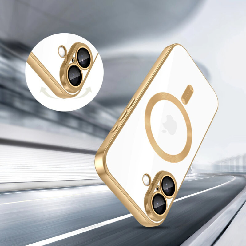 Husa Apple iPhone 17, Magsafe Electroplating TPU, protectie camera, margini aurii 5