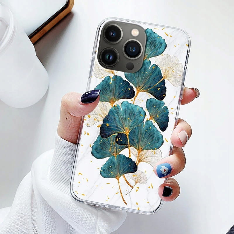Husa Apple iPhone 15 Pro, Gold Glam, Leaves 2
