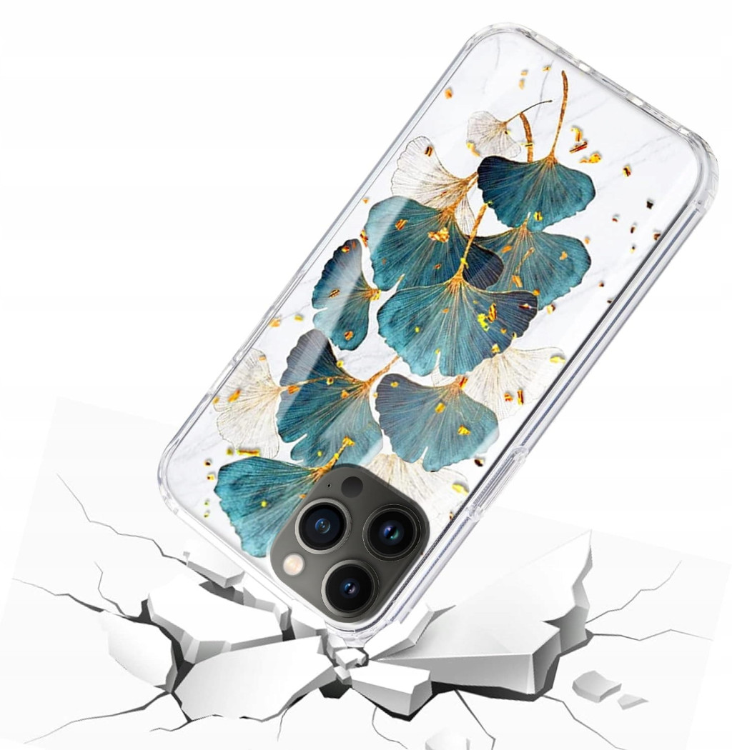 Husa Apple iPhone 15 Pro, Gold Glam, Leaves 3