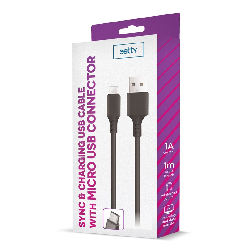 Cablu de date si incarcare USB to MicroUSB Setty, 1 metru, 1A, negru 2