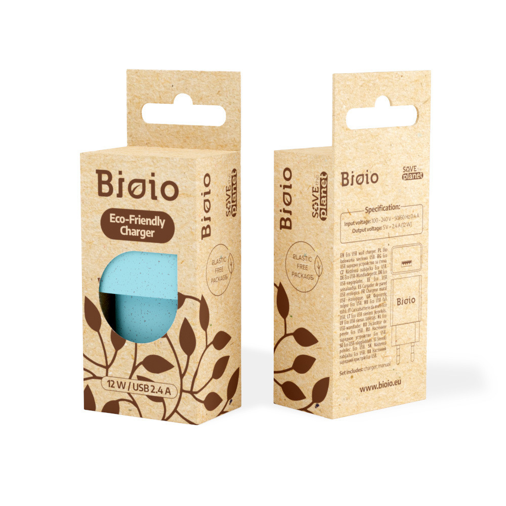 Incarcator casa Bioio, 1 port USB, 2.4A, compozitie biodegradabila, albastru 4