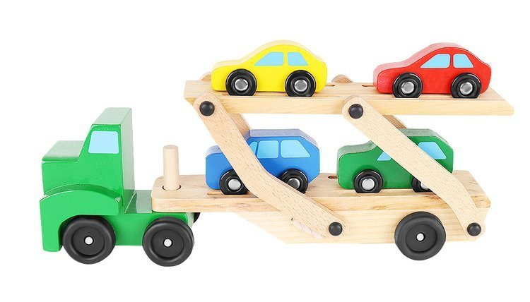 Camion tractare din lemn, 4 masinute incluse 2