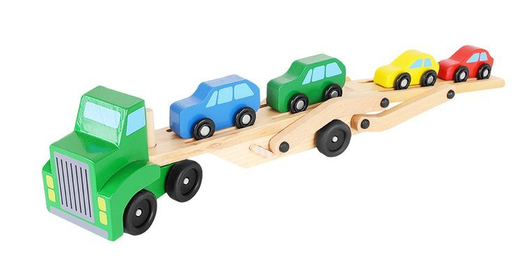 Camion tractare din lemn, 4 masinute incluse 4