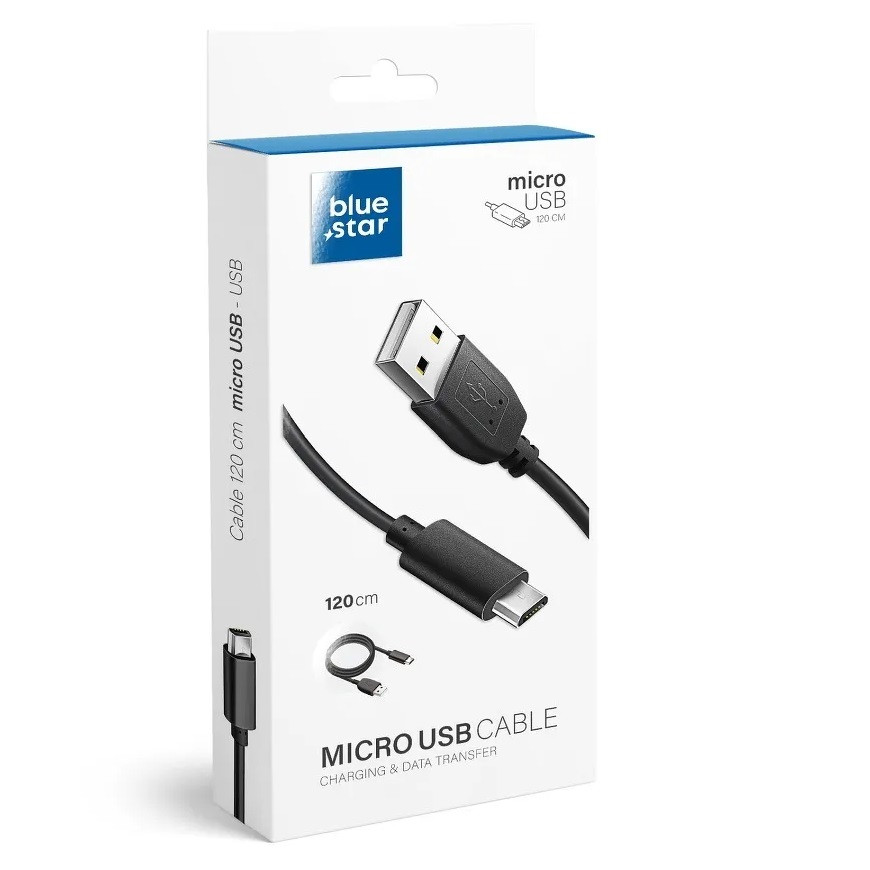 Cablu de date si incarcare MicroUSB Bluestar, 1.2 metri, negru 2