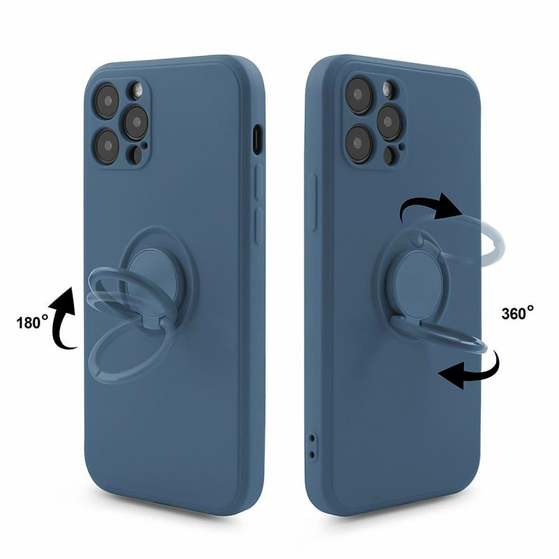 Husa Apple iPhone 11 Pro, Ring Silicone, suport sustinere rotativ, catifea in interior, albastra 4