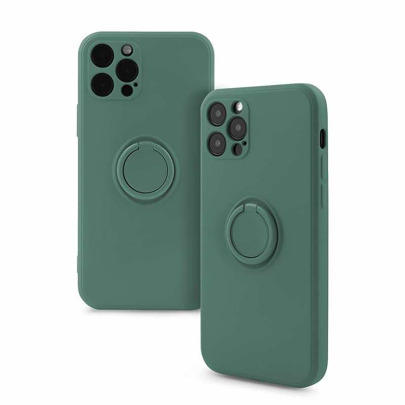 Husa Apple iPhone 11 Pro Max, Ring Silicone, suport sustinere rotativ, catifea in interior, verde 3