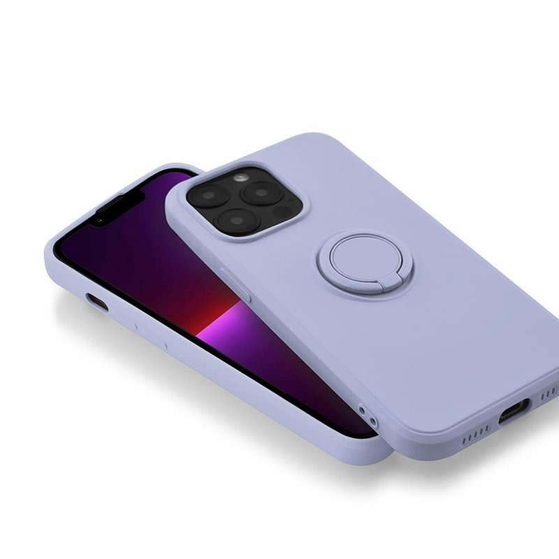 Husa Apple iPhone 13 Pro, Ring Silicone, suport sustinere rotativ, catifea in interior, violet 3