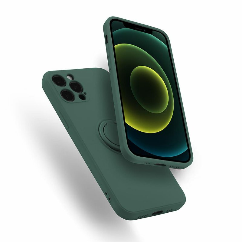 Husa Apple iPhone 13 Pro, Ring Silicone, suport sustinere rotativ, catifea in interior, verde 4