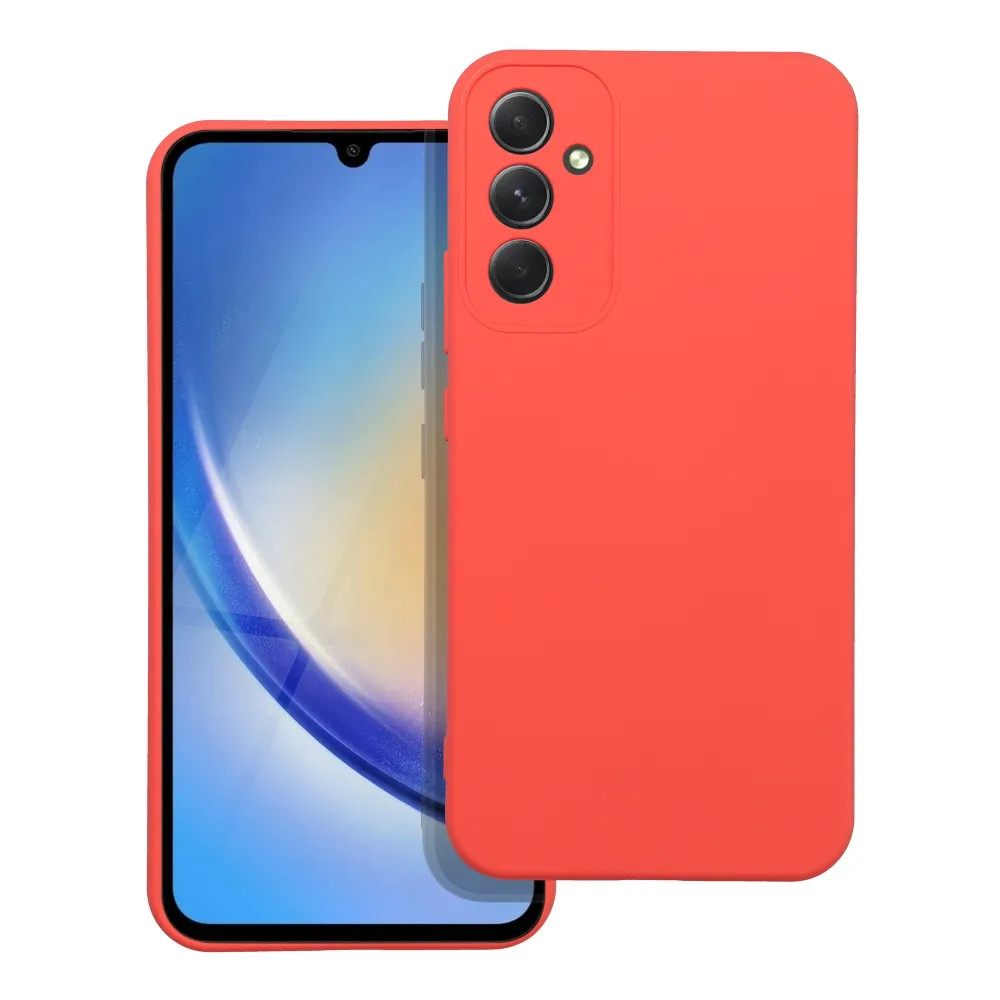 Husa Samsung Galaxy A14 5G/4G, Luxury Silicone, protectie camera, catifea in interior, rosu piersica 2